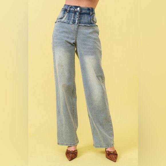 068. JEANS- DOUBLE CONTRASTING WAIST BAND - Picture 5 of 6